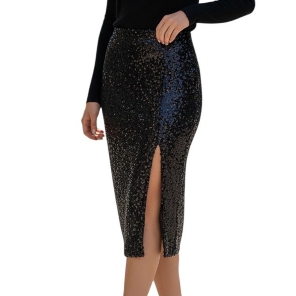Lulus Black Sequin Skirt Size Medium